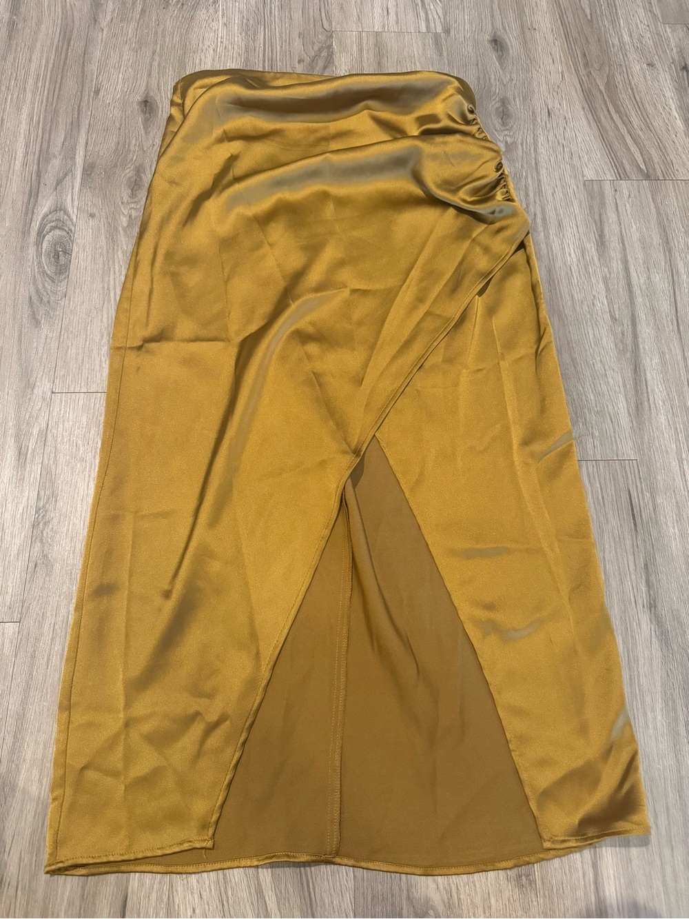 Zara Satin Wrap Midi Skirt in Mustard